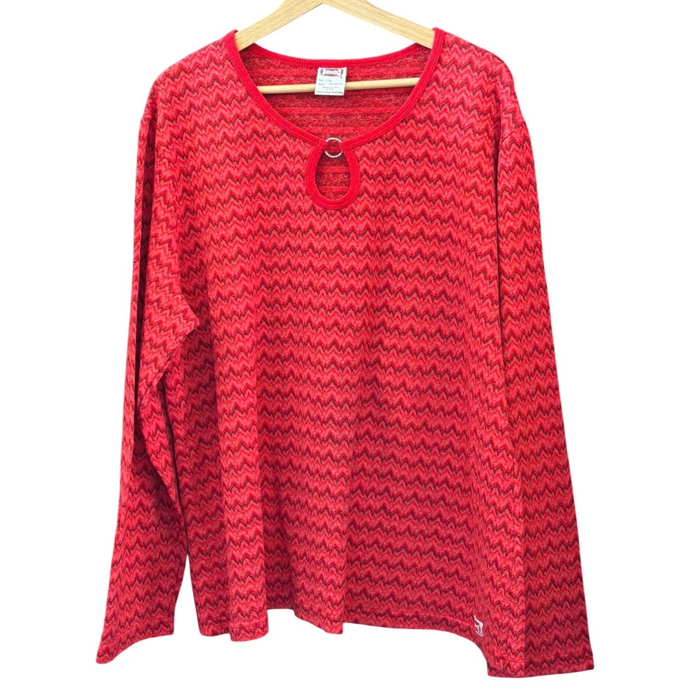 Vintage Bongo Long Sleeve Top Chevron Keyhole 90s Retro Grunge Made in USA 3X